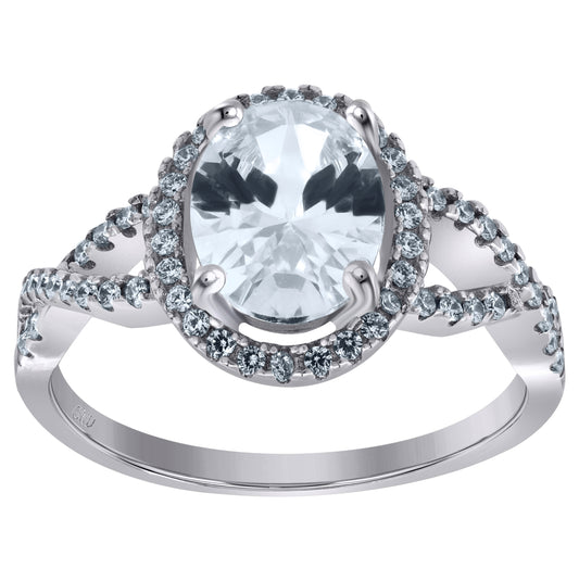 Sterling Silver Womens Oval Cubic Zirconia Fancy Ring Size 9