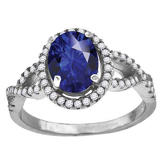 Sterling Silver Women's Royal Blue Oval Cubic Zirconia Fancy Bridal Anniversary Wedding Engagement Band Ring