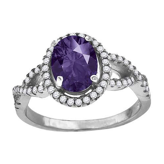 Sterling Silver Women's Purple Oval Cubic Zirconia Fancy Bridal Anniversary Wedding Engagement Band Ring