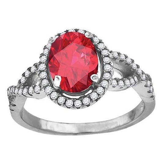 Sterling Silver Women's Red Oval Cubic Zirconia Fancy Bridal Anniversary Wedding Engagement Band Ring
