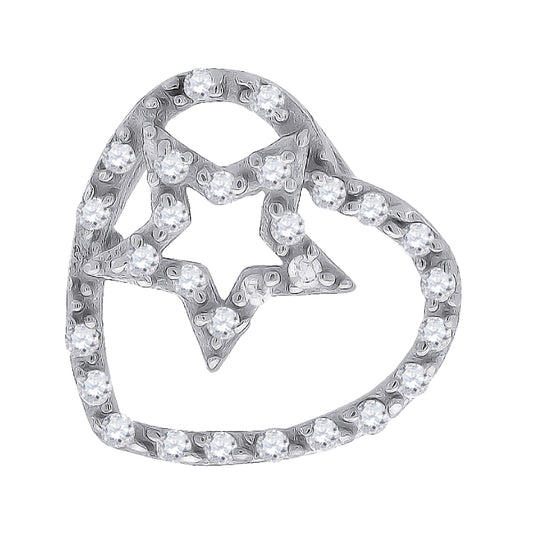 Sterling Silver Womens Round Cubic Zirconia Heart In Star Fashion Pendant