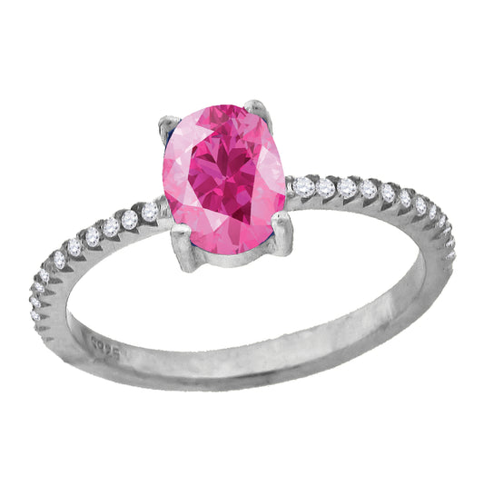 Sterling Silver Womens Pink Oval Cubic Zirconia Fancy Bridal Anniversary Wedding Engagement Band Ring