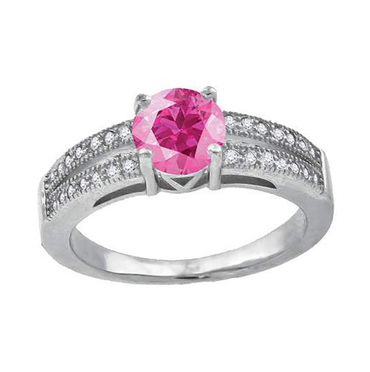 Sterling Silver Womens Pink Cubic Zirconia Fancy Bridal Anniversary Wedding Engagement Band Ring