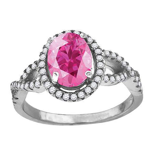 Sterling Silver Women's Pink Oval Cubic Zirconia Fancy Bridal Anniversary Wedding Engagement Band Ring
