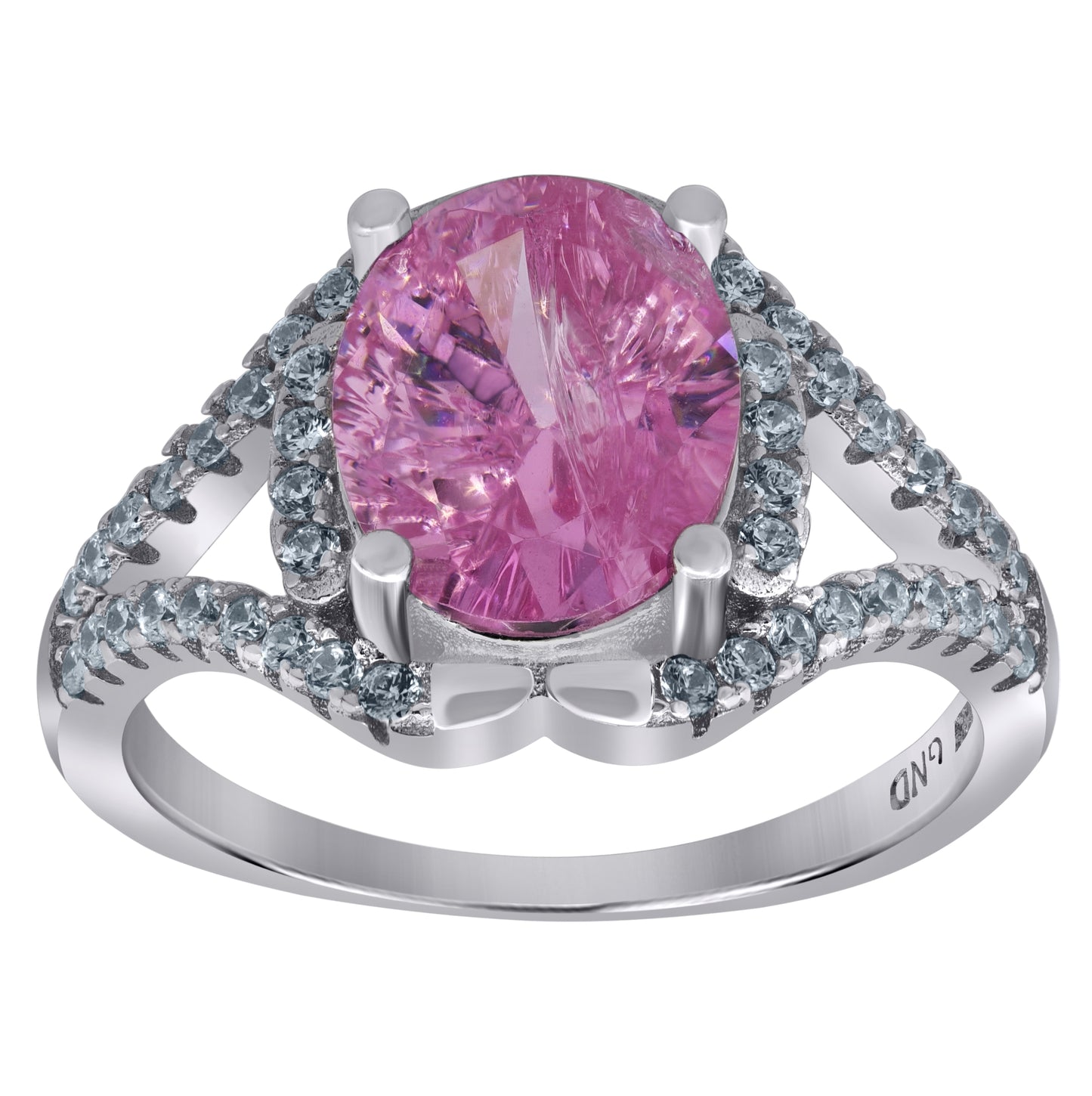 Sterling Silver Women's Pink Oval Cubic Zirconia Fancy Bridal Anniversary Wedding Engagement Band Ring