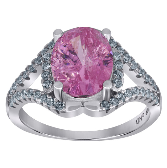 Sterling Silver Women's Pink Oval Cubic Zirconia Fancy Bridal Anniversary Wedding Engagement Band Ring