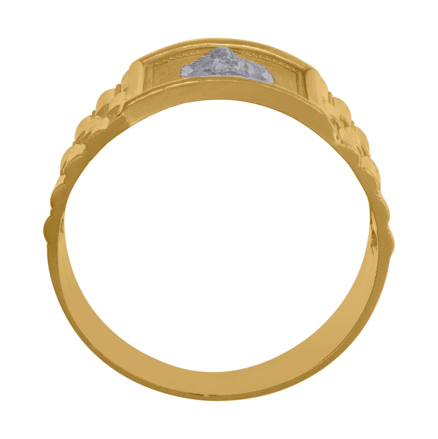 10K Two-Tone Gold Mens Textured Lady Of Guadalupe Religious Ring