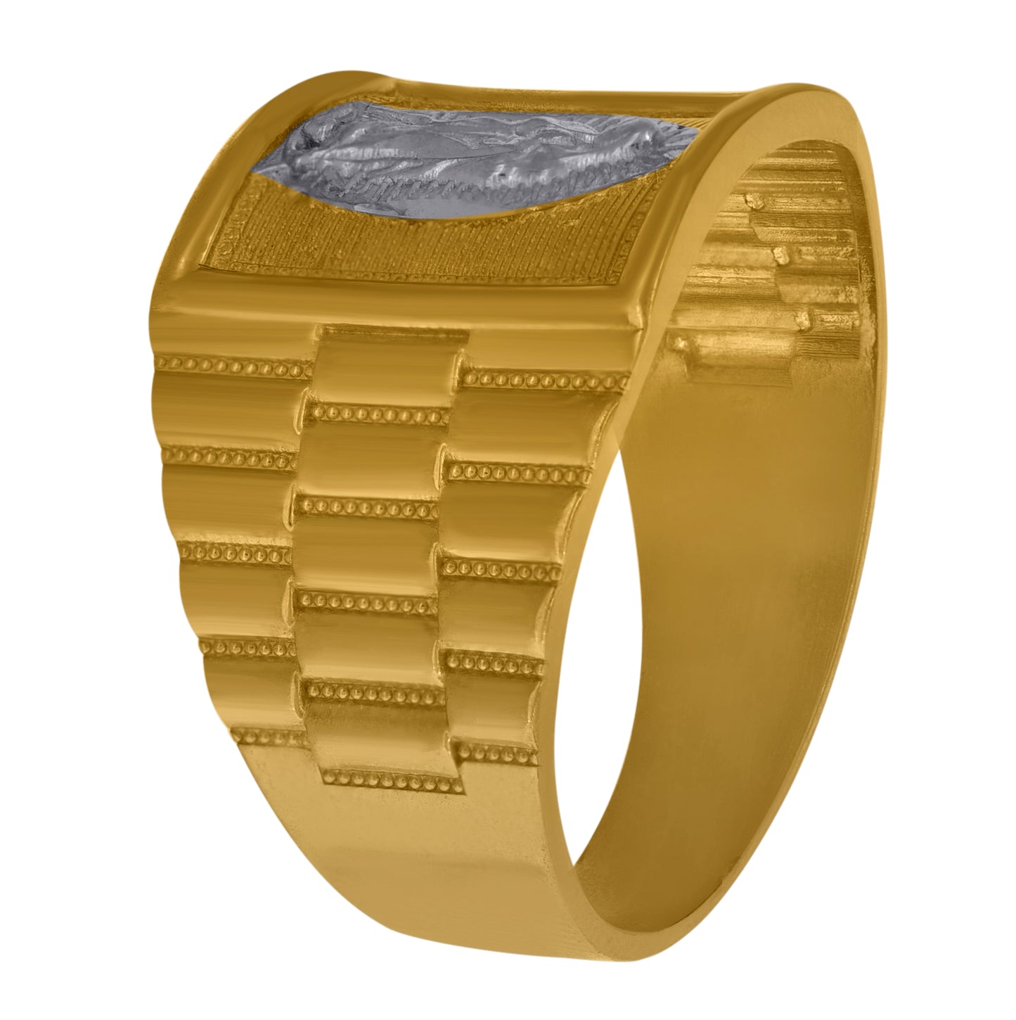 10K Two-Tone Gold Mens Textured Lady Of Guadalupe Religious Ring