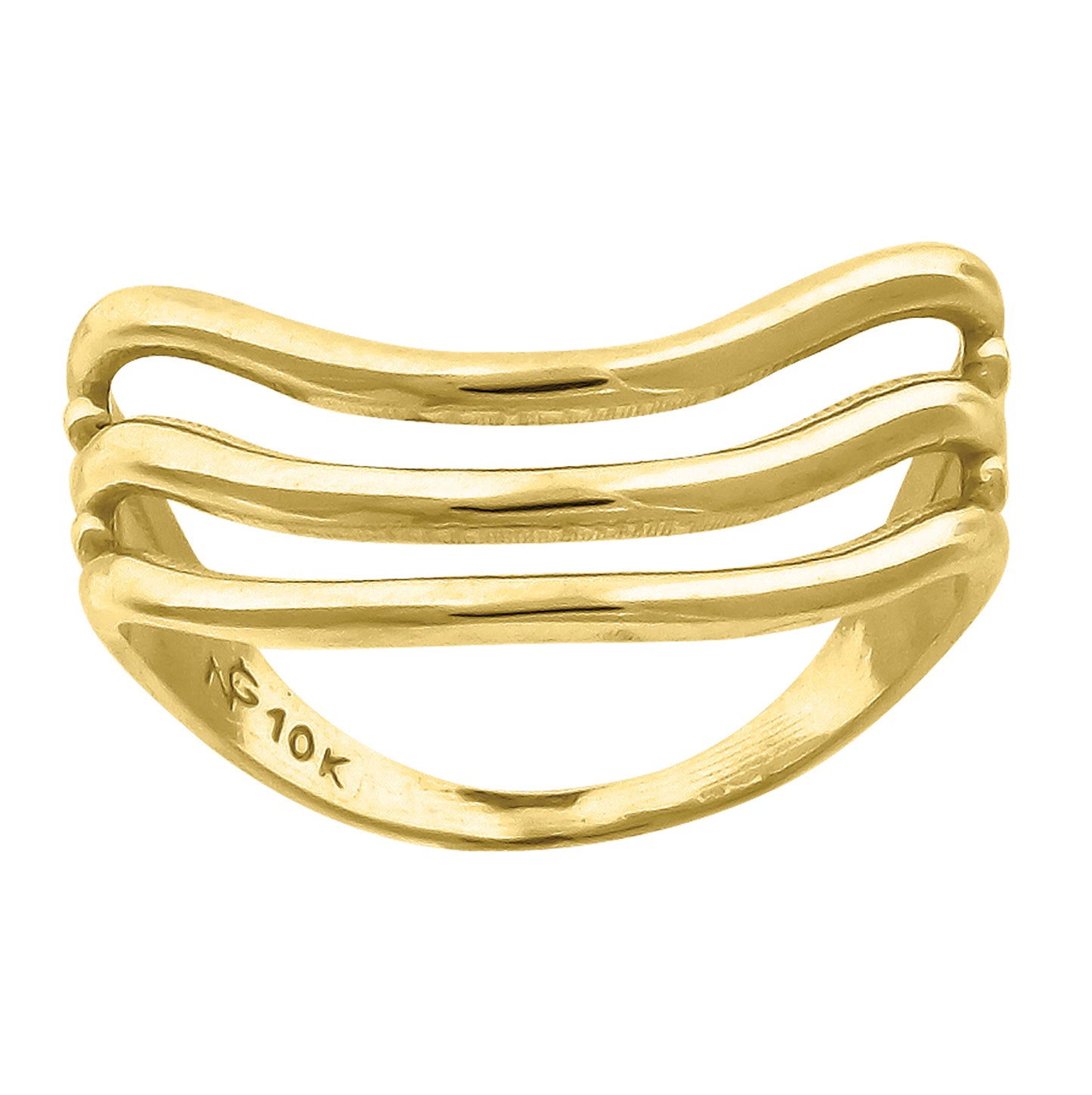 10K Yellow Gold Womens Three Row Curve Engagement Ring