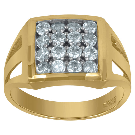 10K Two-Tone Gold Mens Round Cubic Zirconia Diamond Cut Square Engagement Ring
