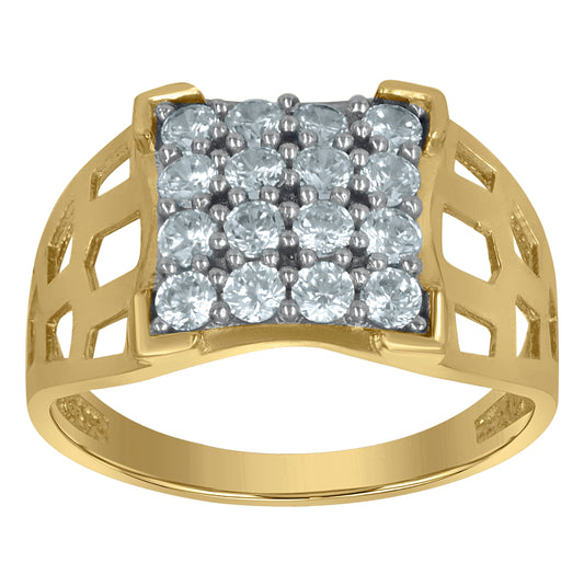 10K Two-Tone Gold Mens Round Cubic Zirconia Engagement Ring