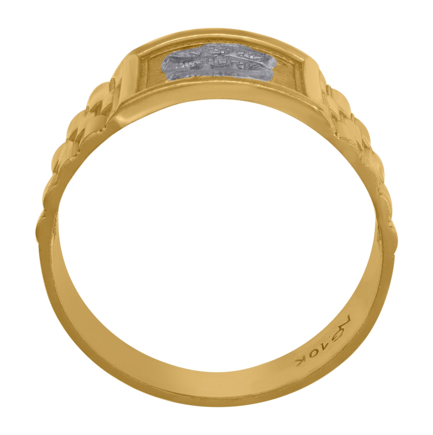 10K Two-Tone Gold Mens Textured Dollar Sign Square Head Ring