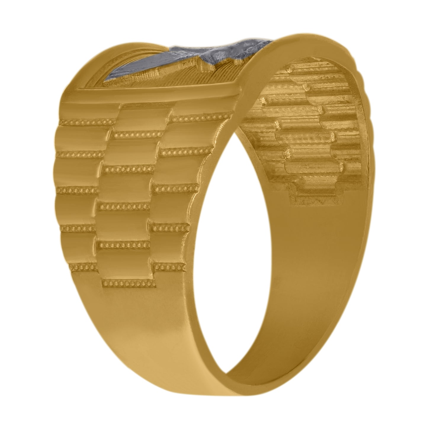 10K Two-Tone Gold Mens Textured Landing Eagle Square Head Ring