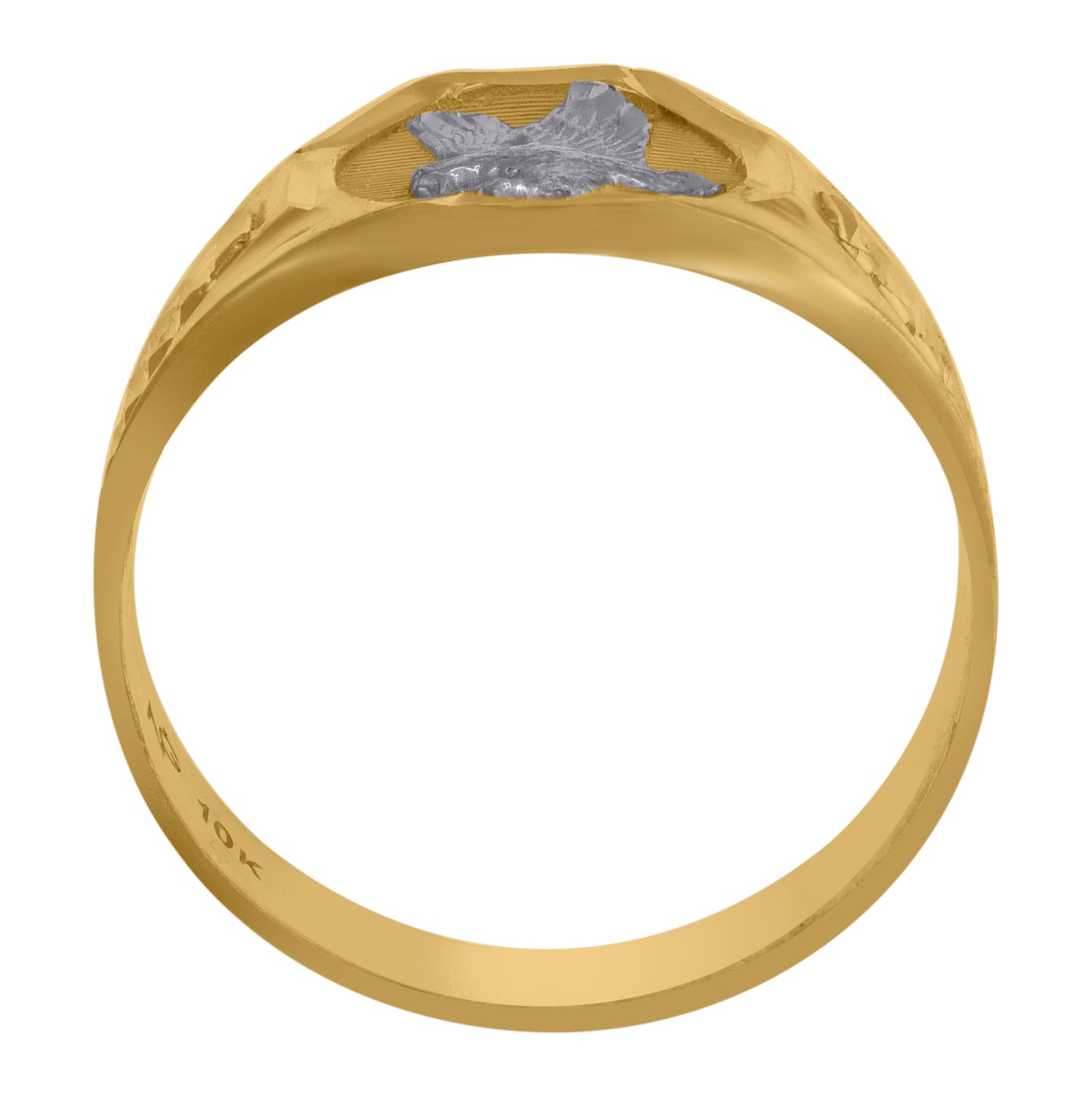 10K Two-Tone Gold Mens Diamond Cut Textured Landing Eagle Ring
