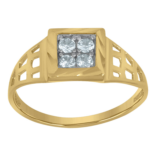 10K Two-Tone Gold Womens Cubic Zirconia Diamond Cut Square Head Engagement Ring
