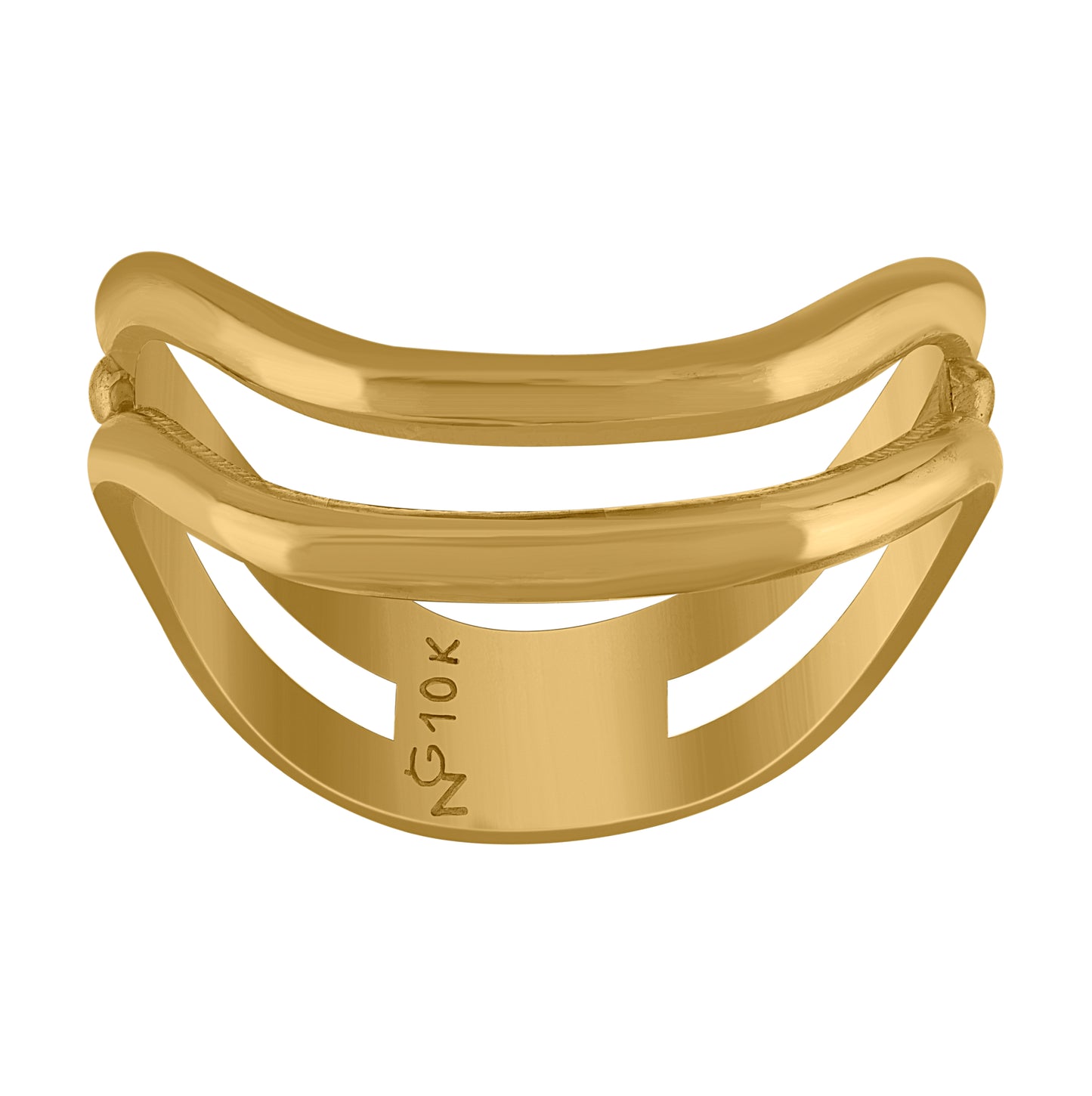 10K Yellow Gold Womens Two Row Curve Engagement Ring