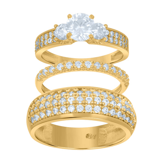 10K Two-Tone Gold Womens Round Cubic Zirconia Trio Ring Set