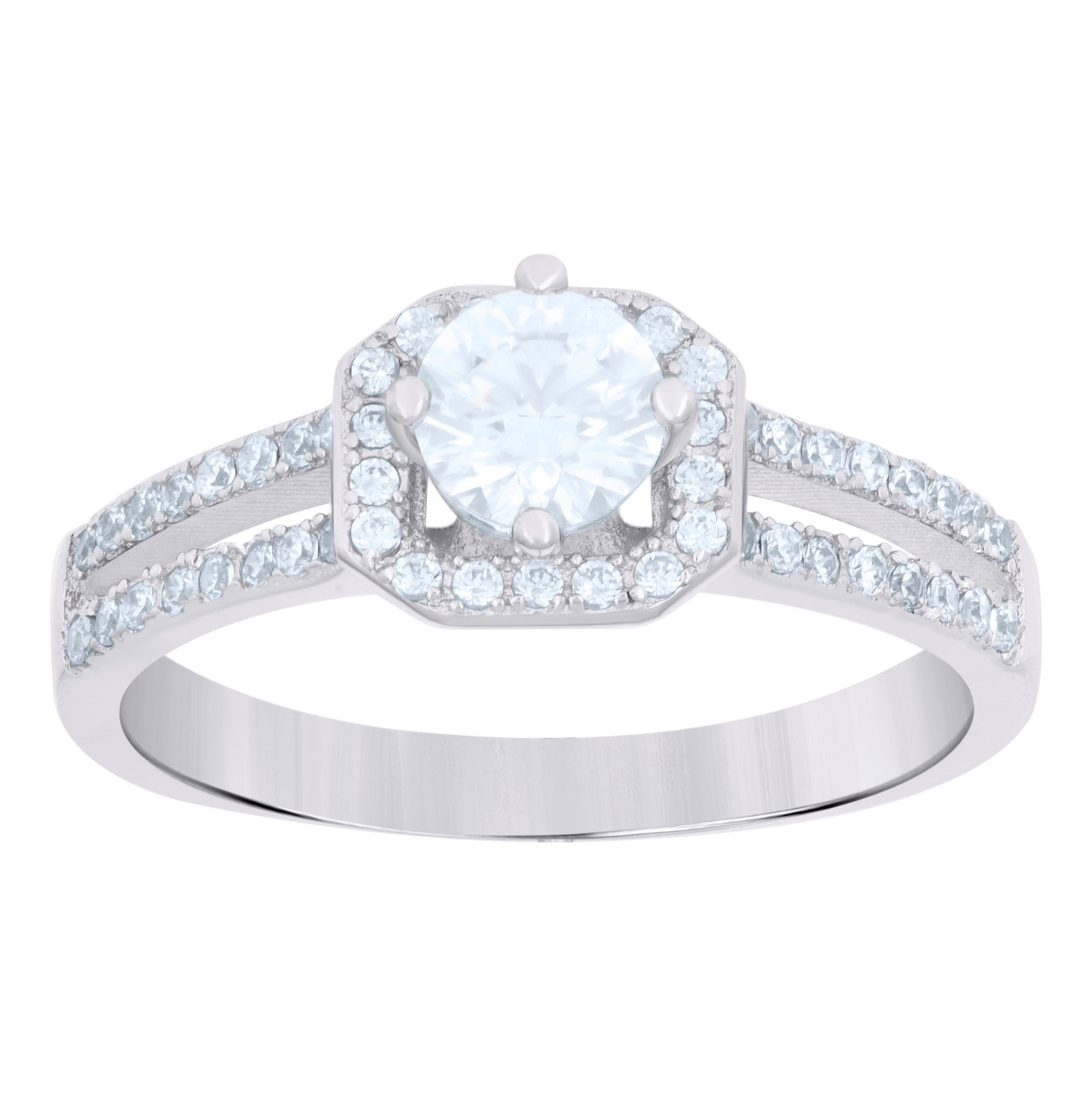 Sterling Silver Women's Cubic-Zirconia Duo Bridal Anniversary Wedding Engagement Band Ring Set