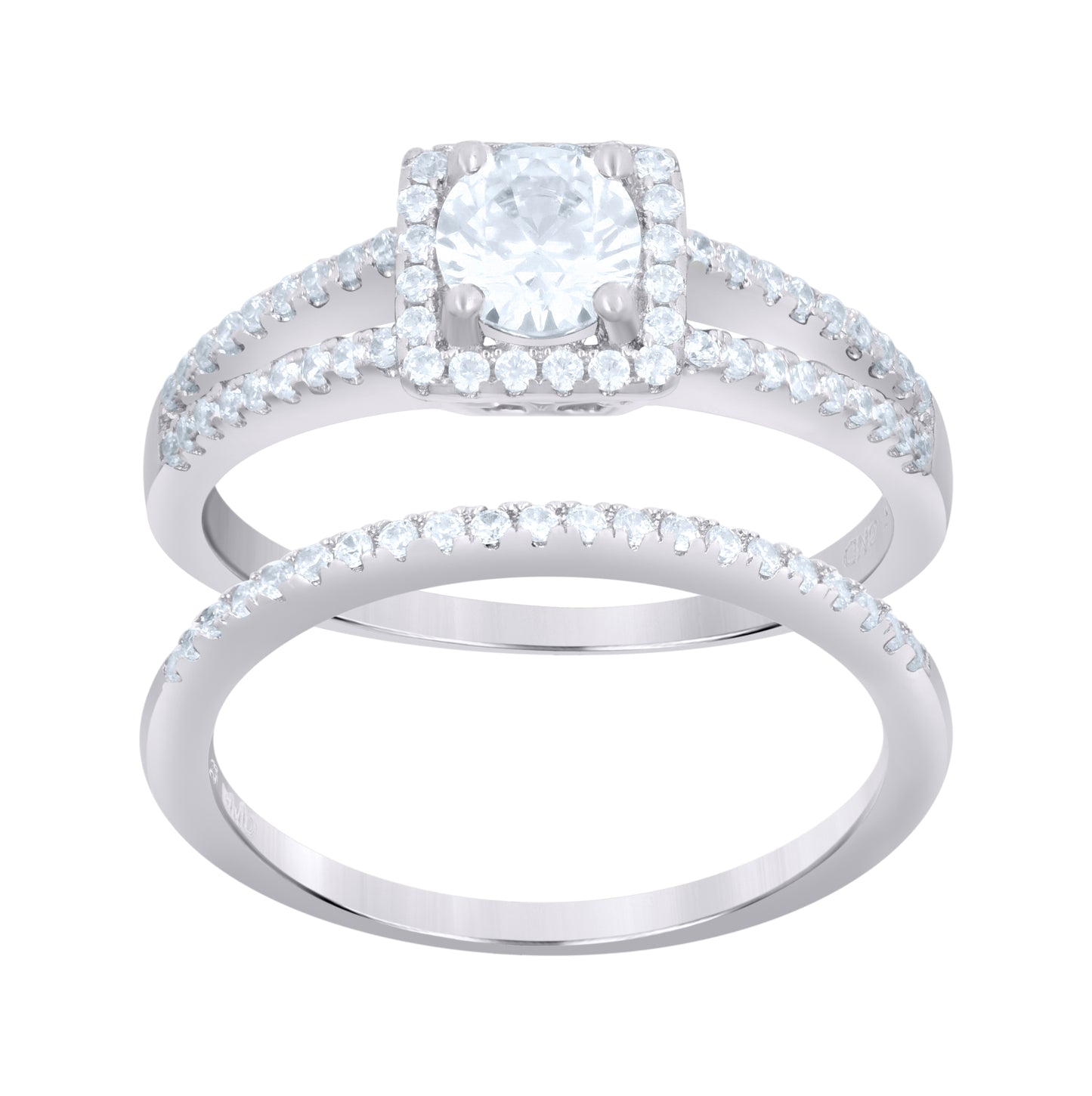 Sterling Silver Women's Cubic-Zirconia Duo Bridal Anniversary Wedding Engagement Band Ring Set