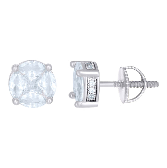 Sterling Silver Or Yellow-Tone Womens Round Cubic Zirconia Stud Cluster Fashion Earrings
