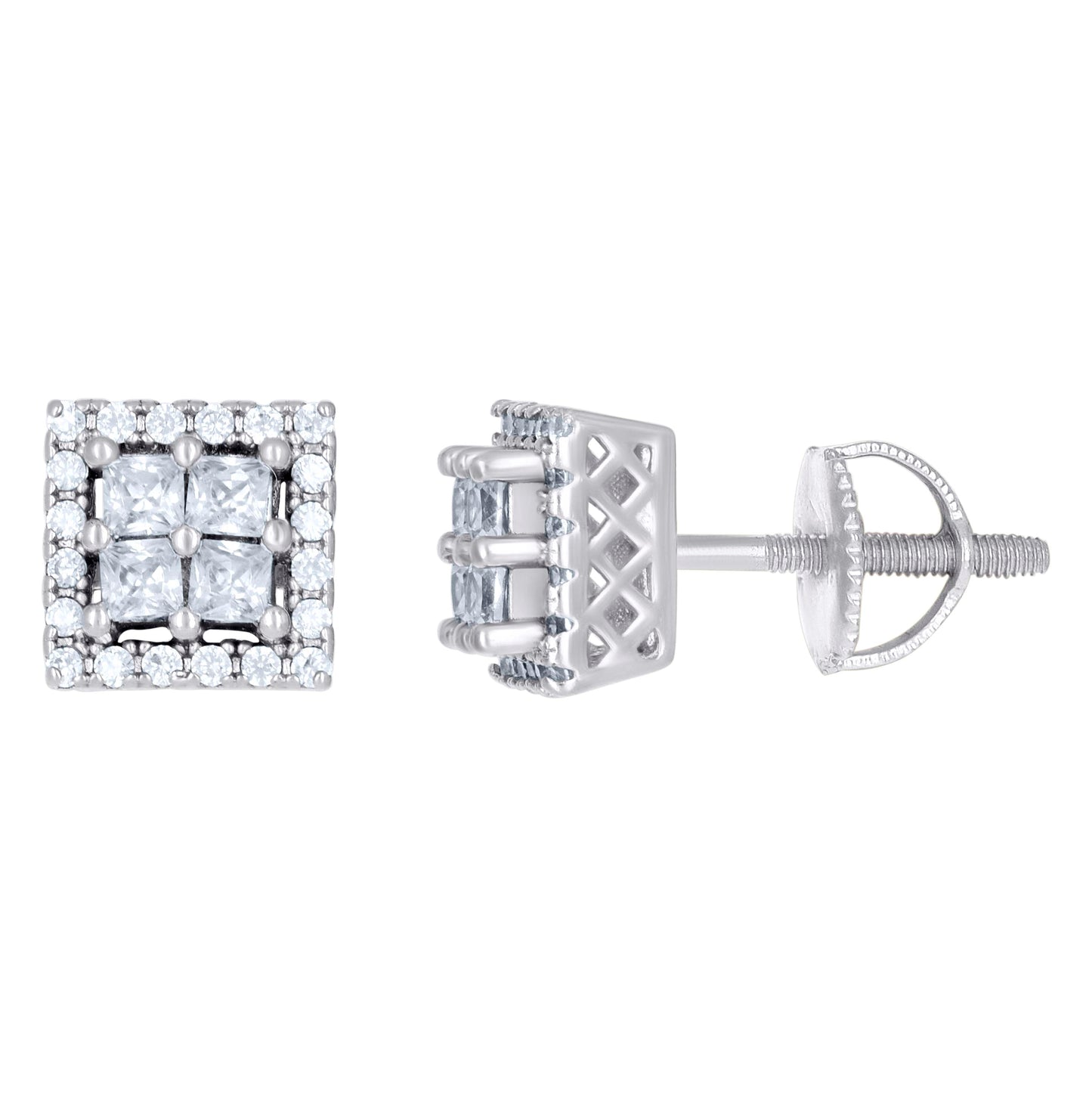 Sterling Silver Or Yellow-Tone Unisex Princess-Cut Cubic-Zirconia Square Fashion Stud Earrings