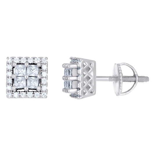 Sterling Silver Or Yellow-Tone Unisex Princess-Cut Cubic-Zirconia Square Fashion Stud Earrings