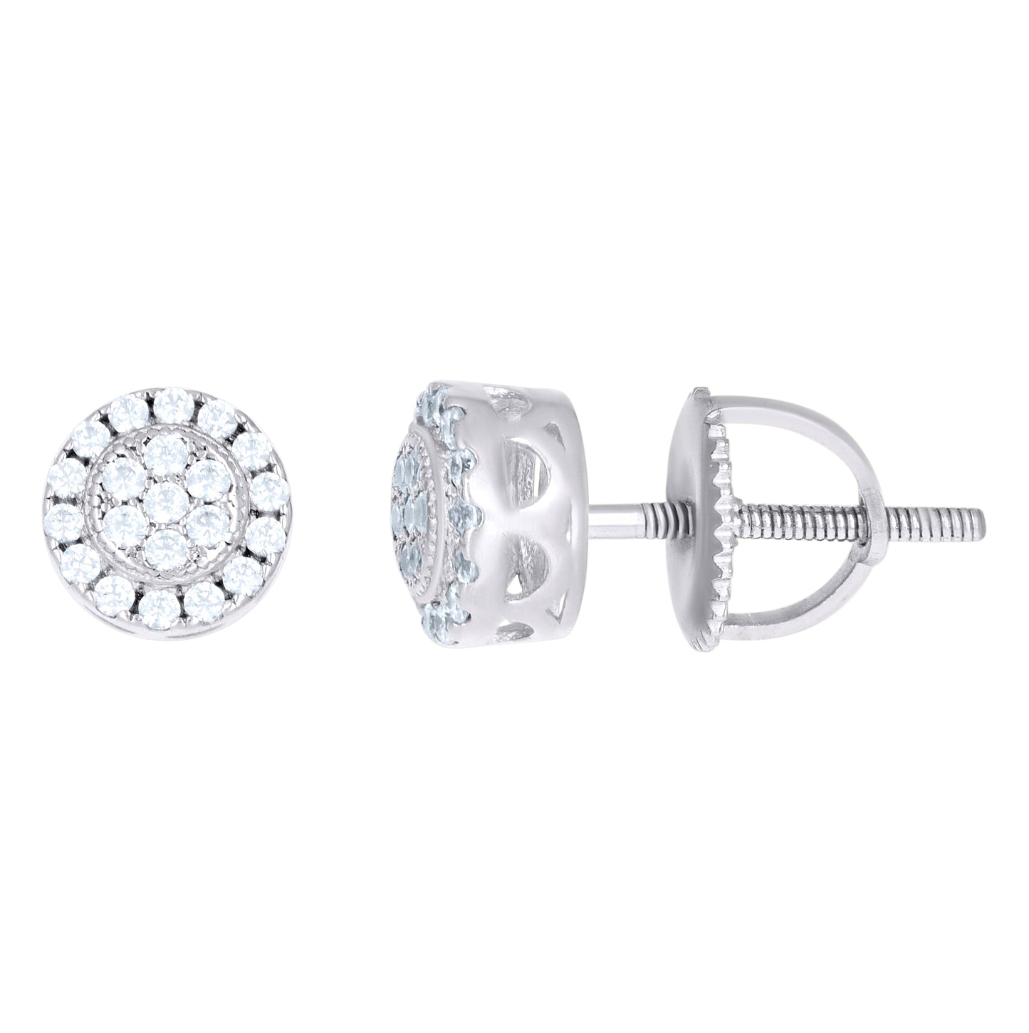 Sterling Silver Or Yellow-Tone Unisex Round Cubic Zirconia Stud Flower Fashion Earrings