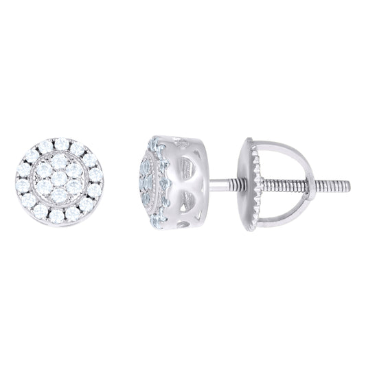Sterling Silver Or Yellow-Tone Unisex Round Cubic Zirconia Stud Flower Fashion Earrings