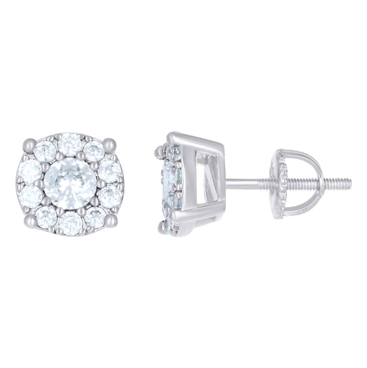 Sterling Silver Or Yellow-Tone Unisex Cubic-Zirconia Fashion Stud Earrings