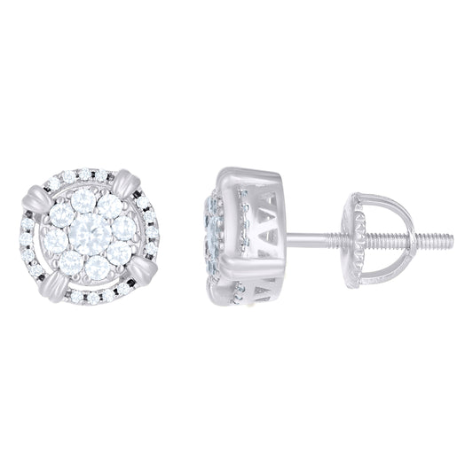 Sterling Silver Or Yellow-Tone Unisex Round Cubic Zirconia Stud Flower Cluster Fashion Earrings