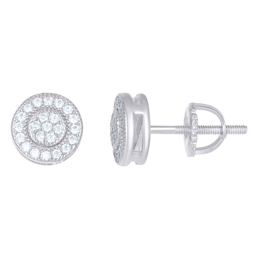 Sterling Silver Or Yellow-Tone Unisex Round Cubic Zirconia Stud Flower Cluster Fashion Earrings