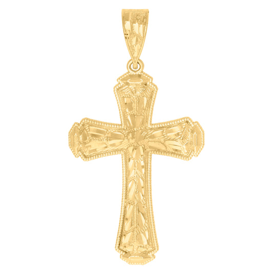 10K Yellow Gold Diamond-Cut Nugget Mens Cross Religious Charm Pendant