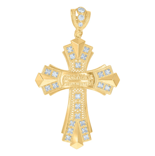 10K Yellow Gold Mens Cubic-Zirconia Cross Religious Charm Pendant