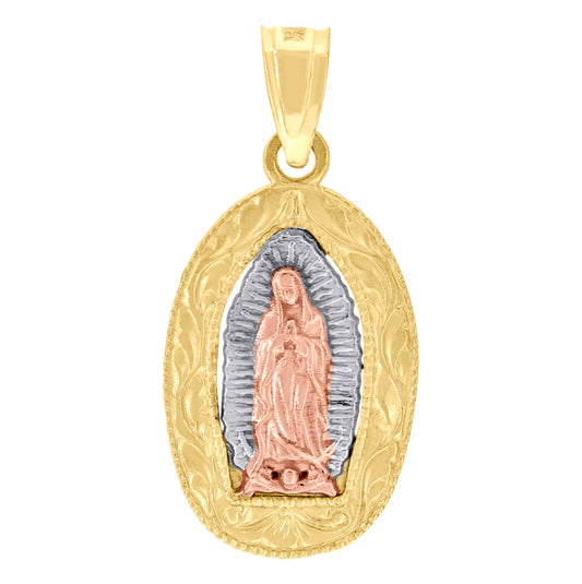 10K Gold Tri-Color Womens Guadalupe Mary Religious Charm Pendant