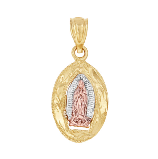 10K Gold Tri-Color Womens Guadalupe Mary Religious Charm Pendant