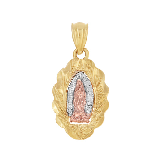 10K Tri-Color Gold Mens Women Textured Lady Of Guadalupe Religious Charm Pendant