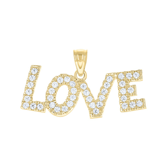 10K Two-Tone Gold Womens Cubic Zirconia Cubic-Zirconia Love Charm Pendant