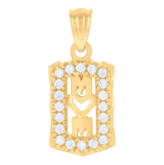 10K Gold Two-Tone Cubic-Zirconia Womens Mother Mom Charm Pendant