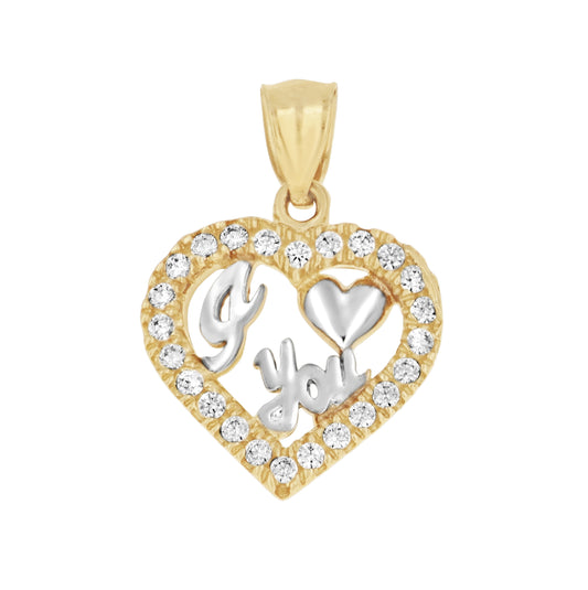 10K Two-Tone Gold Womens Cubic Zirconia Cubic-Zirconia I Love You Heart Charm Pendant
