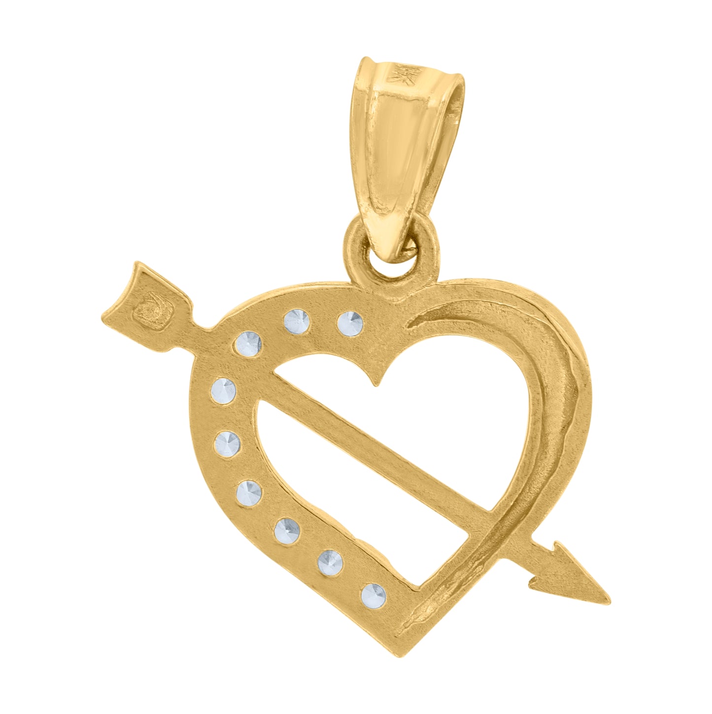 10K Gold Two-Tone Cubic-Zirconia Womens Arrow Heart Charm Pendant