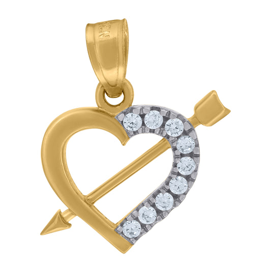 10K Gold Two-Tone Cubic-Zirconia Womens Arrow Heart Charm Pendant
