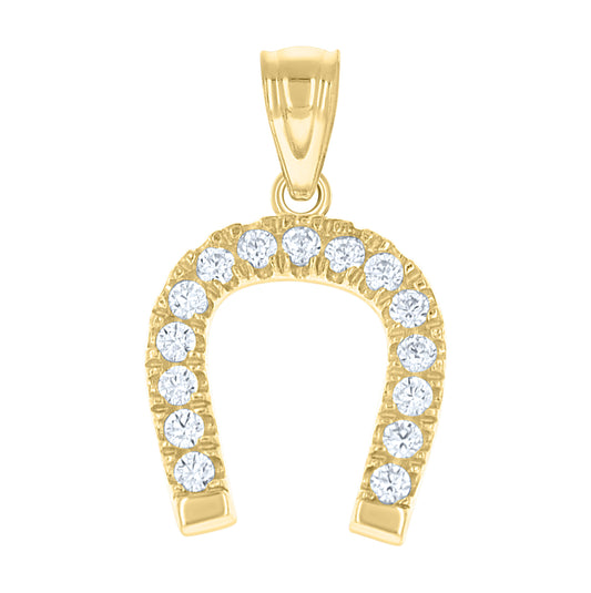 10K Two-Tone Gold Unisex Cubic Zirconia Cubic-Zirconia Horseshoe Good Luck Charm Pendant