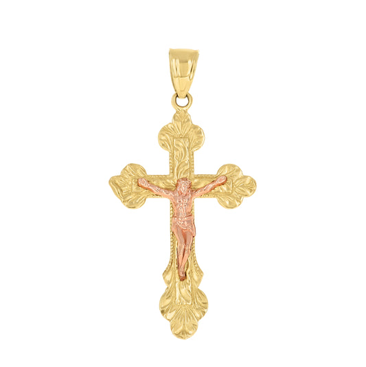 10K Two-tone Gold Mens Crucifix Cross Religious Charm Pendant