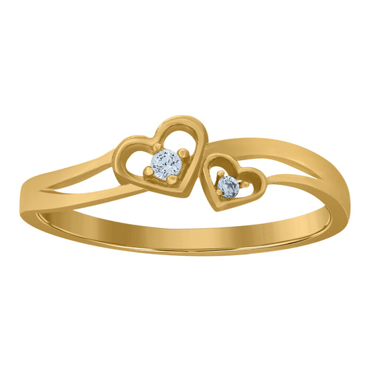 10K Yellow Gold Womens Round Cubic Zirconia Double Heart Ring