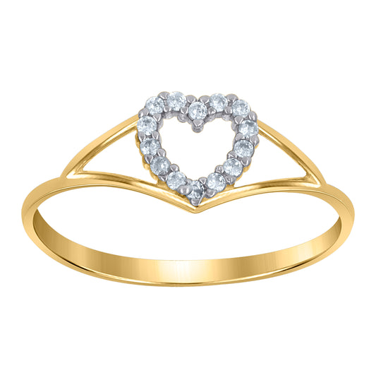 10K Gold Womens Cubic-Zirconia Split Shank Two-Tone Heart Band Ring