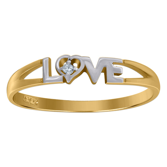 10K Two-Tone Gold Womens Round Cubic Zirconia Love Band Ring