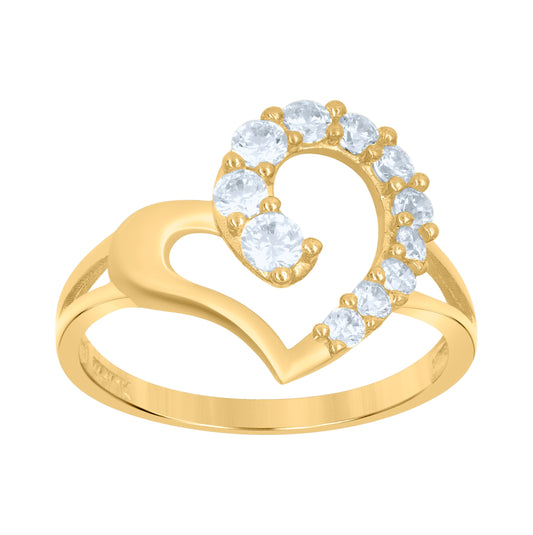 10K Gold Womens Two-Tone Cubic-Zirconia Split Shank Heart Band Ring