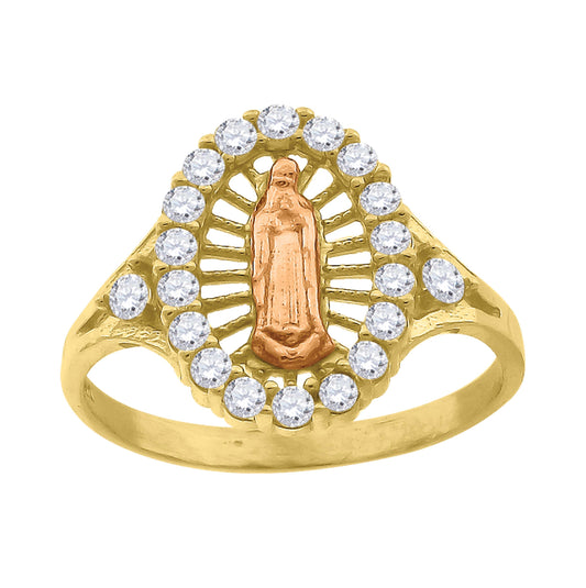 10K Two-Tone Gold Womens Round Cubic Zirconia Lady Of Guadalupe Religious Ring