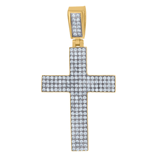 10K Two-Tone Gold Mens Women Cubic Zirconia Crucifix Cross Religious Charm Pendant