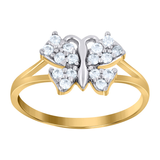 10K Two-Tone Gold Womens Round Cubic Zirconia Butterfly Band Ring